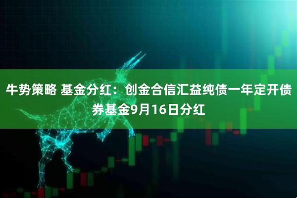 牛势策略 基金分红：创金合信汇益纯债一年定开债券基金9月16日分红